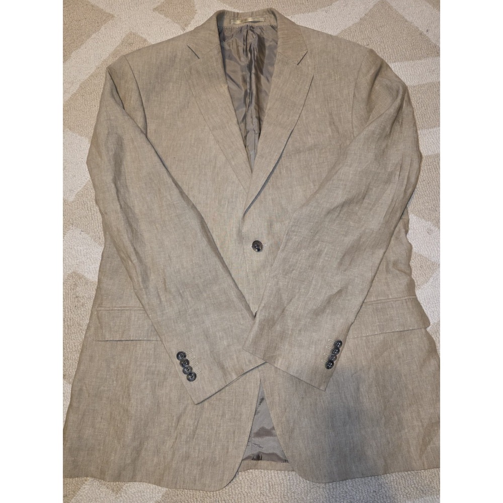 LONDONAIR Vintage Tan Linen 2 Button Blazer Sport Coat Beige Mens 42 R J22222 - Picture 2 of 7